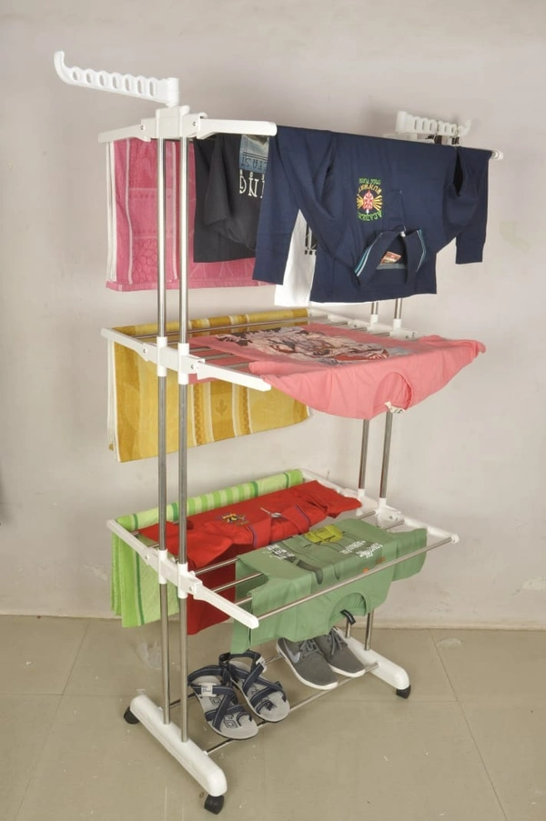 Simran Premium Heavy Duty Stainless Steel Foldable Cloth Drying Stand/ DIY Clothes Dryer Stands/Laundry Racks with Wheels for Indoor/Outdoor/Balcony (3 Tier) , Color as per availability